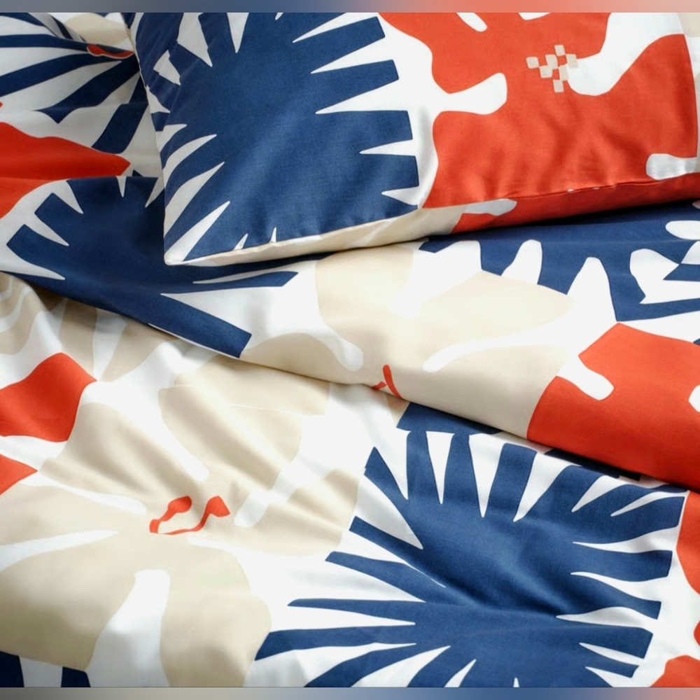 IKEA Duvet Cover 2 Pillow Case Set w/ Bold Blue, Red, Cream design! Full/Queen - Picture 3 of 5